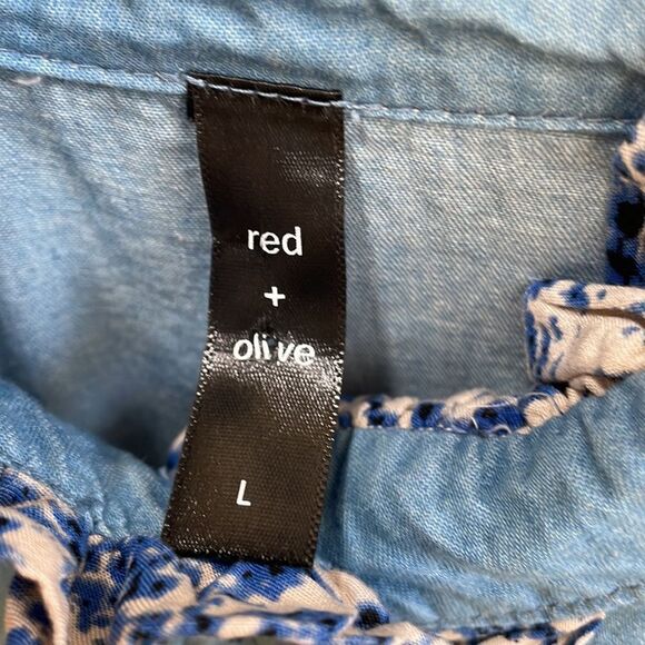 ANTHROPOLOGIE RED + OLIVE PEASANT MAXI DRESS IN BLUE CHAMBRAY - Picture 9 of 9